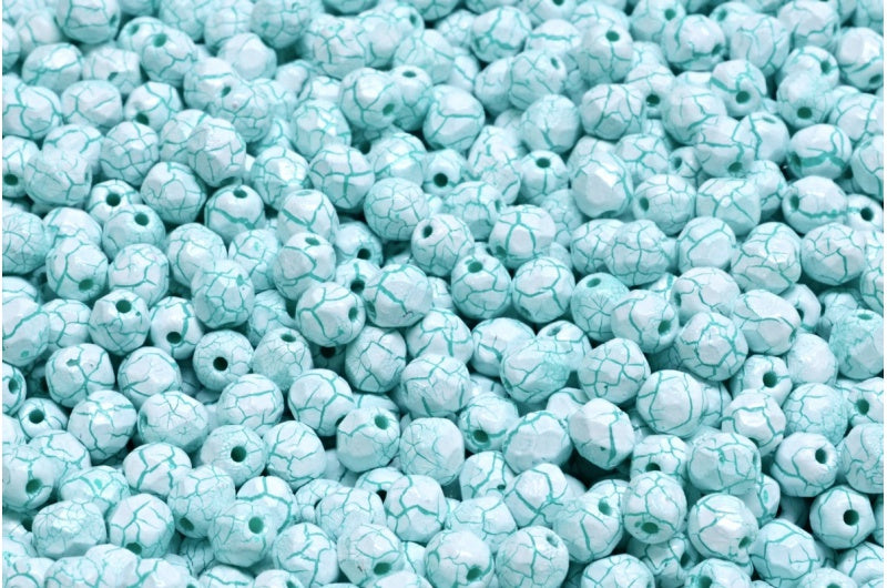 Fire Polished Faceted Beads Round, Chalk White 24605 (03000-24605), Bohemia Crystal Glass, Czech Republic