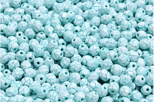 ファセット加工ラウンドビーズ、チョークホワイト 24605 (03000-24605)、ボヘミアクリスタルガラス、チェコ共和国