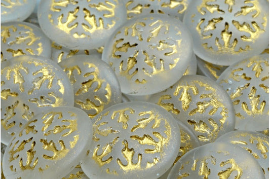 雪花凸圆形珠子，水晶哑光金色内衬 (00030-84100-54302)，玻璃，捷克共和国
