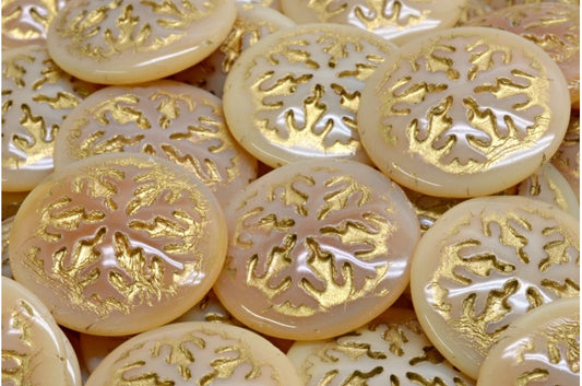 Snowflake Cabochon Beads, Beige Gold Lined (11111-54302), Glass, Czech Republic