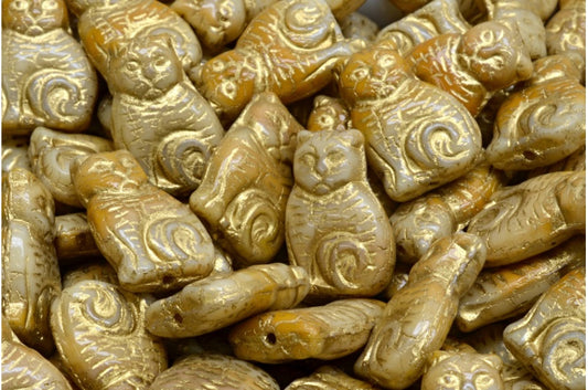 Cat beads, R1741 Gold Lined (R1741-54302), Glass, Czech Republic