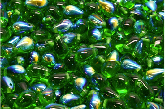 Drop Beads, Emerald Green Ab (50120-28701), Glass, Czech Republic
