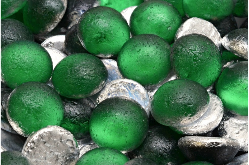 Cabochon Beads, Transparent Green Etched Crystal Silver Half Coating (50030-etch-27001), Glass, Czech Republic