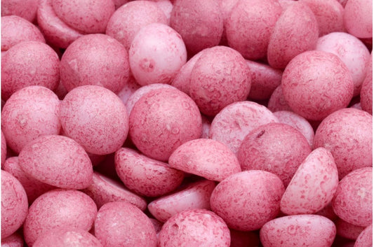 Cabochon-Perlen, weiß geätzt, rosa gefüttert (02010-etch-54321), Glas, Tschechische Republik