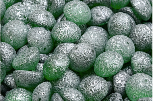 凸圆形珠子，透明绿色蚀刻银衬里 (50030-etch-54301)，玻璃，捷克共和国