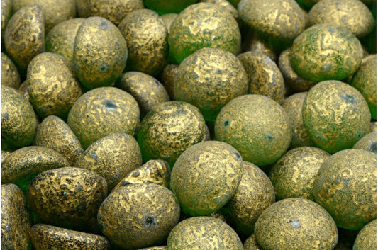 Cabochon-Perlen, transparent grün geätzt mit Gold ausgekleidet (50030-etch-54302), Glas, Tschechische Republik