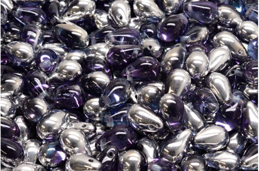 ドロップビーズ、透明アクア透明ライトアメジストクリスタルシルバーハーフコーティング（60000-20500-27001）、ガラス、チェコ共和国