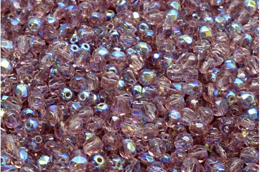 圆形火抛光刻面珠，透明浅紫水晶 Ab (20020-28701)，波西米亚水晶玻璃，捷克共和国