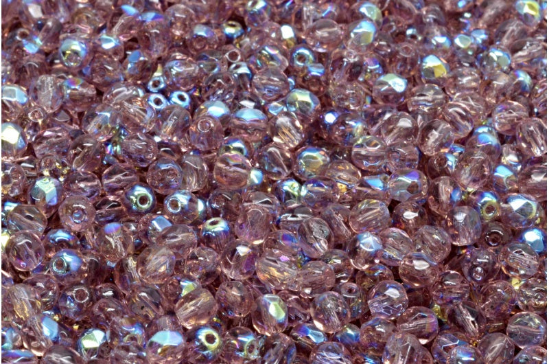Fire Polish Faceted Round Beads 3mm, Transparent Light Amethyst Ab (20020-28701), Glass, Czech Republic