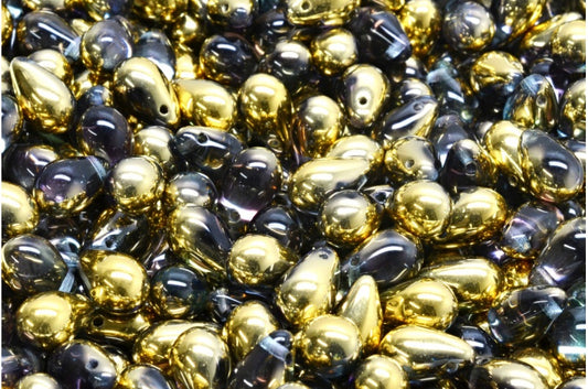 ドロップビーズ、透明アクア透明ライトアメジストゴールド（60000-20500-26441）、ガラス、チェコ共和国