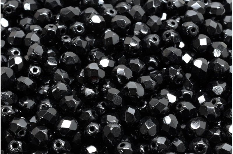 Fire Polished Faceted Beads Round, Black (23980), Bohemia Crystal Glass, Czech Republic