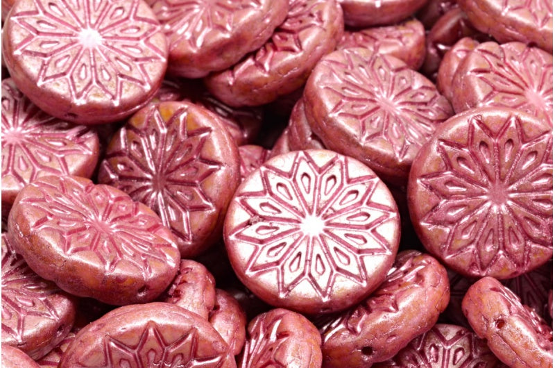 折纸花珠，白玫瑰光泽斑点粉色内衬 (02010-65327-54321)，玻璃，捷克共和国