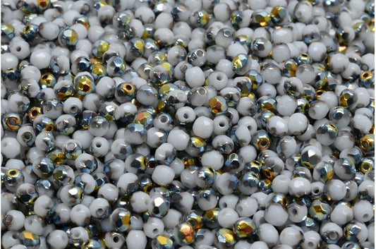 Fire Polished Faceted Beads Round, Chalk White Volcano (03000-28001), Bohemia Crystal Glass, Czech Republic