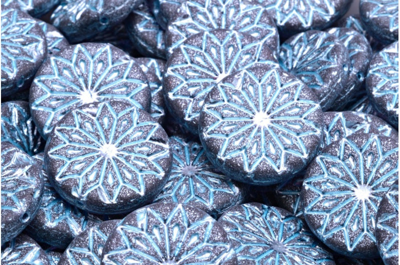 Origami Flower Beads, Transparent Dark Blue Matte 54323 (30220-84100-54323), Glass, Czech Republic