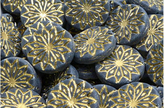 Origami Flower Beads, Transparent Dark Blue Gold Matte (30330-26443-84100), Glass, Czech Republic