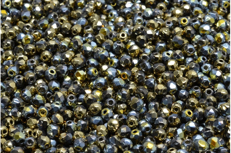 ファイアポリッシュファセットビーズラウンド、クリスタル98551（00030-98551）、ボヘミアクリスタルガラス、チェコ共和国