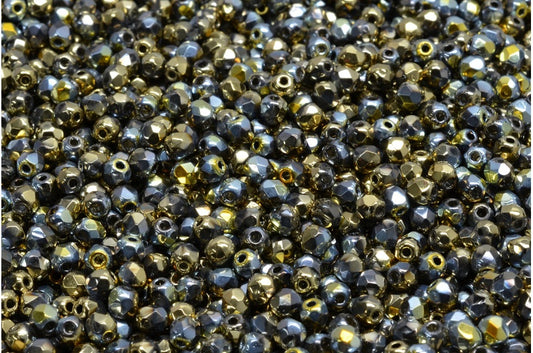 ファイアポリッシュファセットビーズラウンド、クリスタル98551（00030-98551）、ボヘミアクリスタルガラス、チェコ共和国