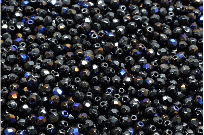 ファセット加工ビーズ ラウンド、ブラック 29901 (23980-29901)、ボヘミアクリスタルガラス、チェコ共和国