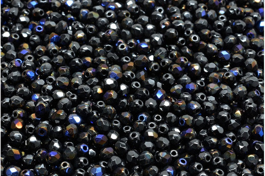 ファセット加工ビーズ ラウンド、ブラック 29901 (23980-29901)、ボヘミアクリスタルガラス、チェコ共和国
