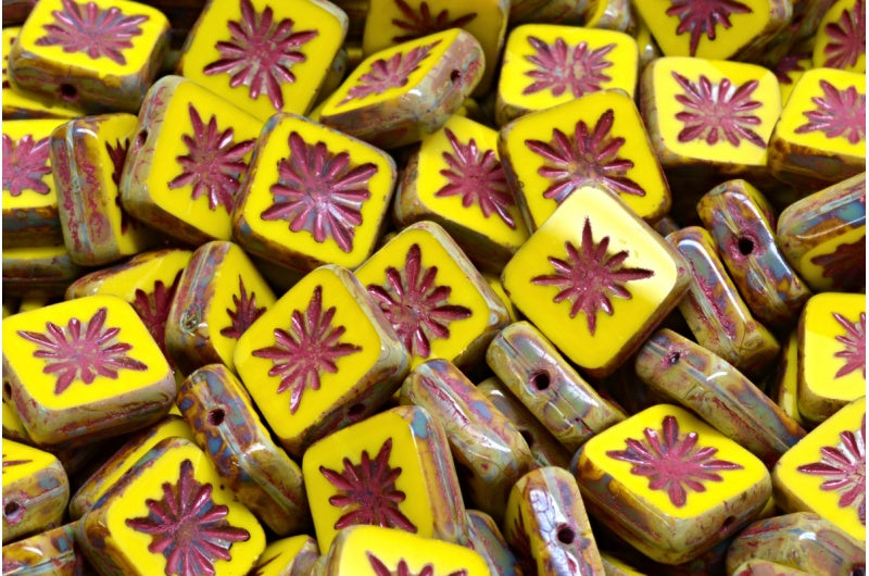 Table Cut Square Kiwi Beads, Yellow Travertin 54314 (83120 86800 54314), Glass, Czech Republic