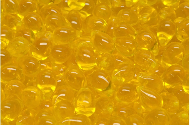 ドロップビーズ、透明イエロー（80020）、ガラス、チェコ共和国