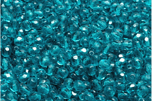 Fire Polished Faceted Beads Round, Transparent Aqua (60230), Bohemia Crystal Glass, Czech Republic