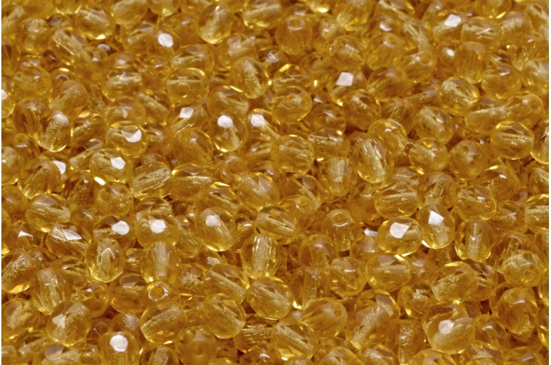 圆形火抛光刻面珠，透明橙色（10030），波西米亚水晶玻璃，捷克共和国