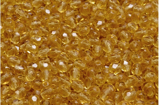 Fire Polished Faceted Beads Round, Transparent Orange (10030), Bohemia Crystal Glass, Czech Republic