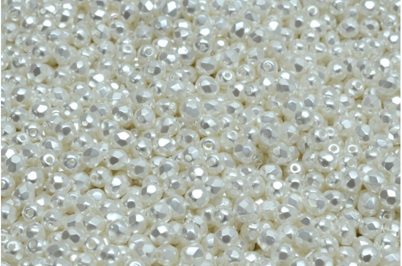 Fire Polish Faceted Round Beads 3mm, White 11402 (02010-11402), Glass, Czech Republic