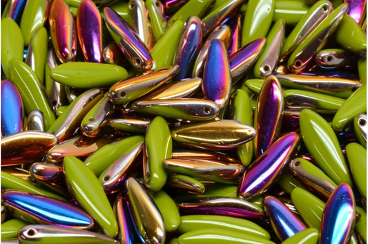 Dagger Beads, Opaque Green Sliperit (53410-29501), Glass, Czech Republic