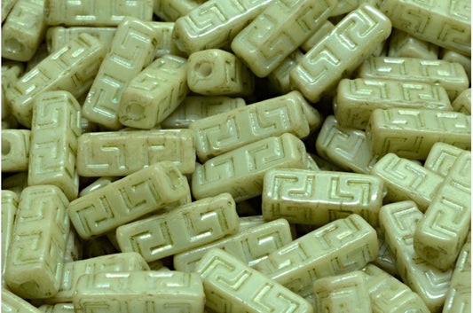 Celtic Block Beads, White Luster Green Full Coated (02010-14457), Glass, Czech Republic