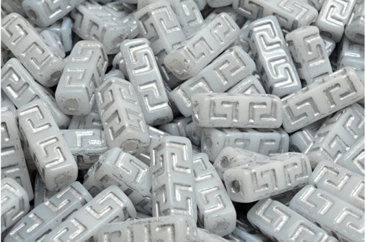 Celtic Block Beads, White Silver Lined (02010-54301), Glass, Czech Republic