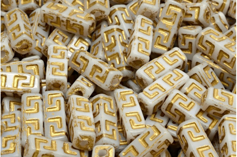 Celtic Block Beads, White Gold Lined (02010-54302), Glass, Czech Republic