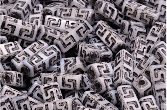 Celtic Block Beads, White Black Lined (02010-54313), Glass, Czech Republic