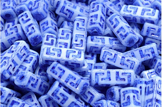 Celtic Block Beads, White 54328 (02010-54328), Glass, Czech Republic