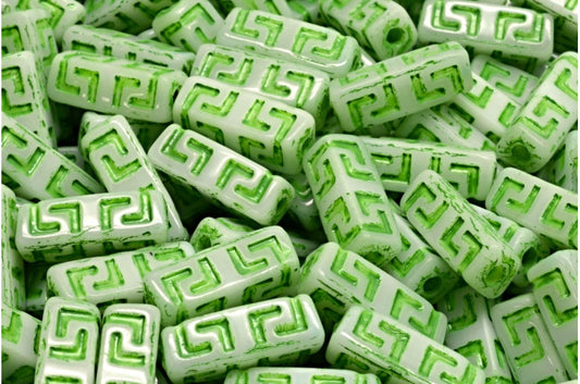 Celtic Block Beads, White 54329 (02010-54329), Glass, Czech Republic