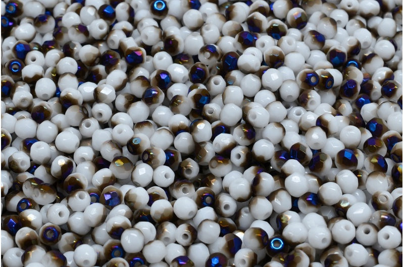 Fire Polish Faceted Round Beads 3mm, Chalk White 29901 (03000-29901), Glass, Czech Republic