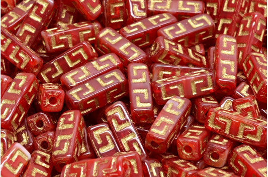 Keltische Blockperlen, Weiß-Rot-Gold gefüttert (R2908-54302), Glas, Tschechische Republik