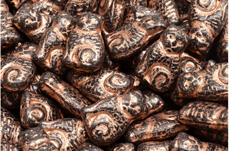 Cat beads, Black Copper Lined (23980-54318), Glass, Czech Republic