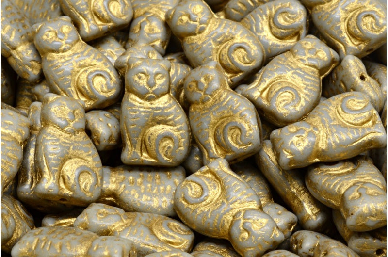 Cat beads, Opaque Gray Gold Lined (43020-54302), Glass, Czech Republic