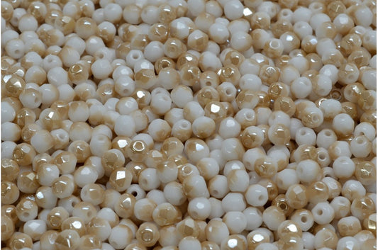 ファセットビーズラウンド、チョークホワイト 23501 (03000-23501)、ボヘミアクリスタルガラス、チェコ共和国