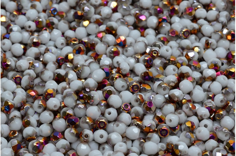 Fire Polish Faceted Round Beads 3mm, Chalk White Sliperit (03000-29501), Glass, Czech Republic