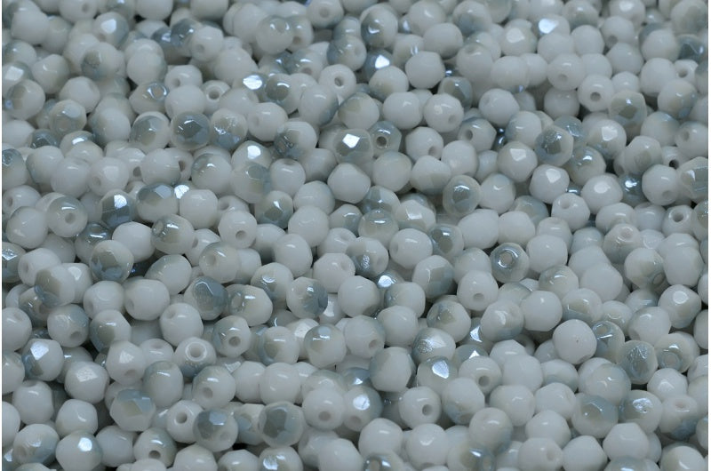 ファセット加工ラウンドビーズ、チョークホワイト 23701 (03000-23701)、ボヘミアクリスタルガラス、チェコ共和国