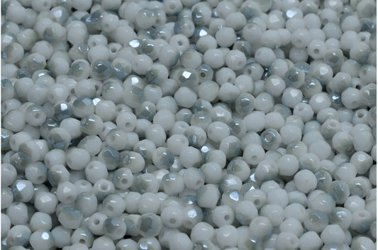 ファセット加工ラウンドビーズ、チョークホワイト 23701 (03000-23701)、ボヘミアクリスタルガラス、チェコ共和国