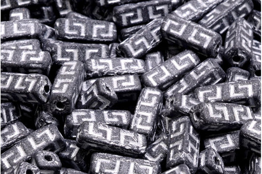 Celtic Block Beads, Black Matte Silver Lined (23980-84100-54301), Glass, Czech Republic