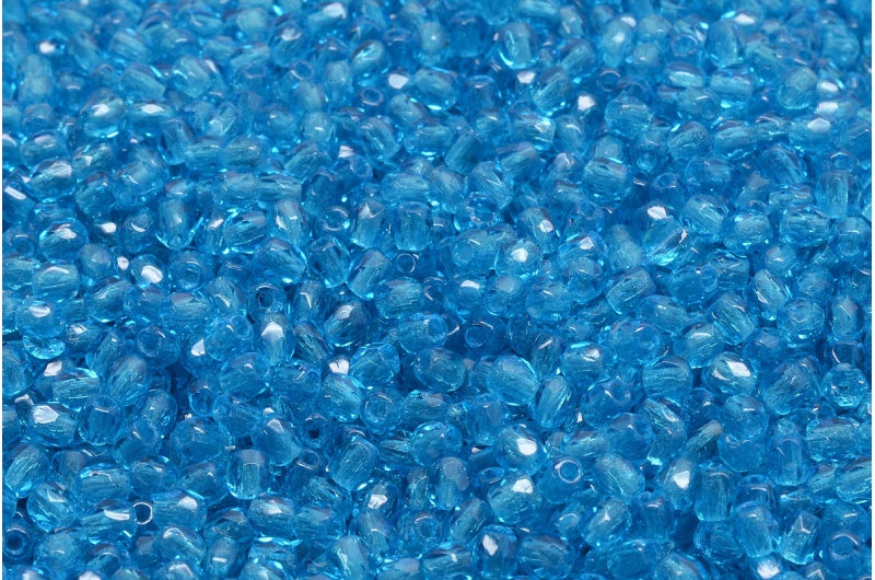 ファイアポリッシュファセットビーズラウンド、アクア（60030）、ボヘミアクリスタルガラス、チェコ共和国