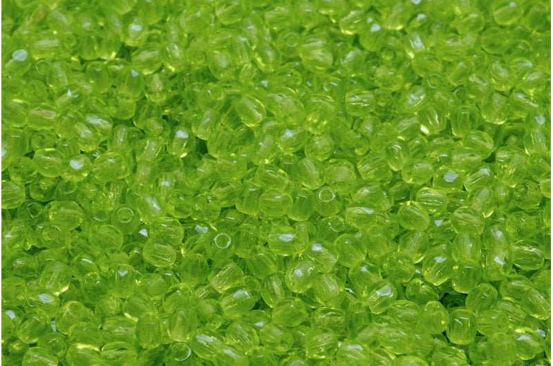 Fire Polished Faceted Beads Round, Transparent Green (50210), Bohemia Crystal Glass, Czech Republic