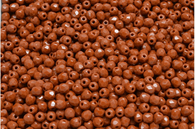 Fire Polished Faceted Beads Round, Opaque Brown (13610), Bohemia Crystal Glass, Czech Republic