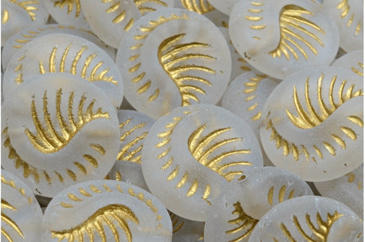 Fossil Coin Beads, Crystal Gold Lined Matte (00030-54302-84100), Glass, Czech Republic