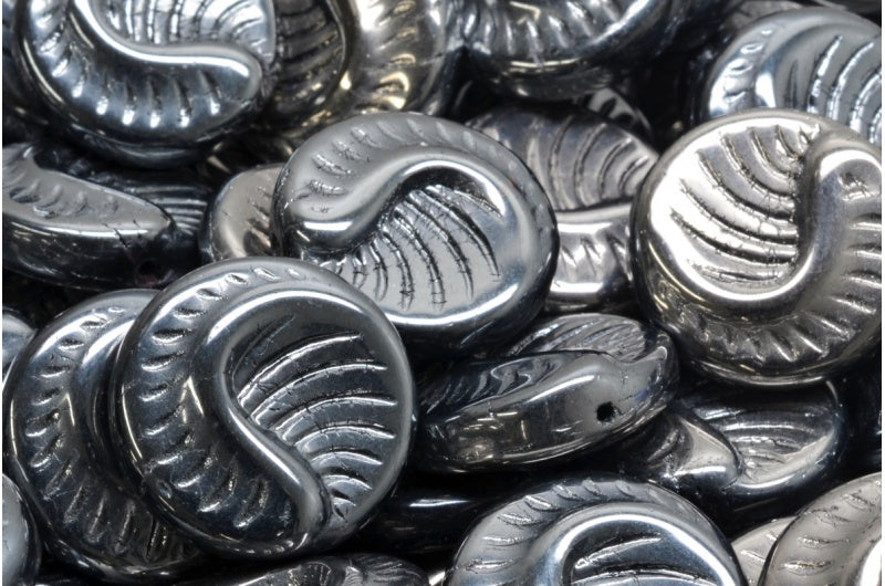 Fossil Coin Beads, Black 27400 (23980-27400), Glass, Czech Republic